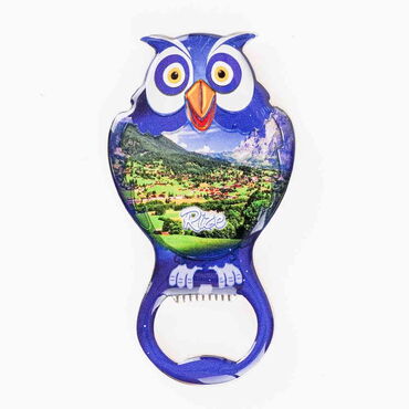 Rize Themed Owl Shaped Metal Magnetic Bottle Opener 88x47 mm - Thumbnail