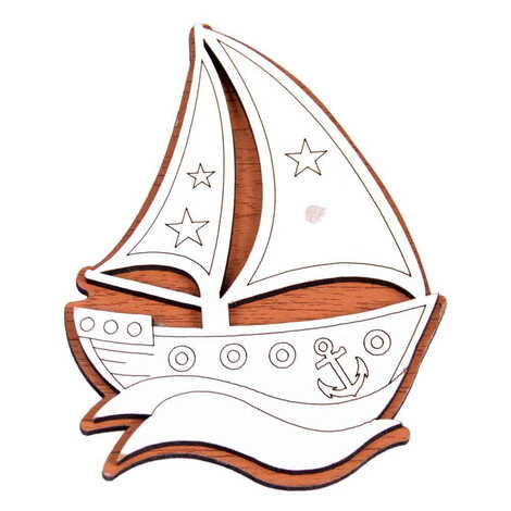 Sailtboat Themed Wooden Engraved Souvenir Fridge Magnet