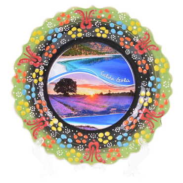 Myros - Salda Themed Turkish Ceramic Plate With Epoxy 25 Cm