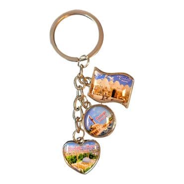 Sanliurfa Themed Metal Keychain With 3 Charms - Mixed 40x90 mm