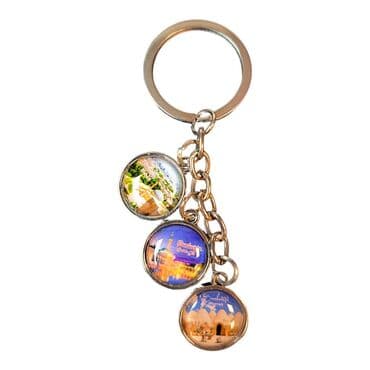 Sanliurfa Themed Metal Keychain With 3 Charms - Round 40x90 mm - 3