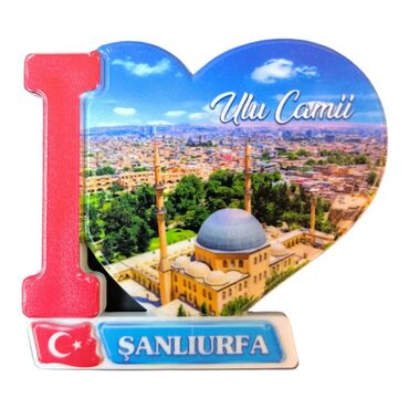 Myros - Sanliurfa Themed Customised UV Printed Plastic Base Heart Shaped Fridge Magnet 86x62 mm