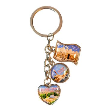 Myros - Sanliurfa Themed Metal Keychain With 3 Charms - Mixed 40x90 mm