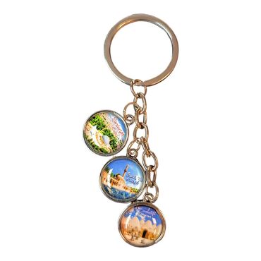 Sanliurfa Themed Metal Keychain With 3 Charms - Round 40x90 mm - Thumbnail