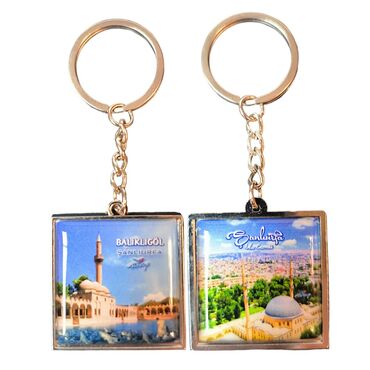 Myros - Sanliurfa Themed Metal Square Shaped Double Sided Keychain 36x95 mm