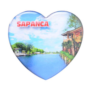 Sapanca Themed Epoxy Dome Heart Souvenir Fridge Magnet 65x60 mm
