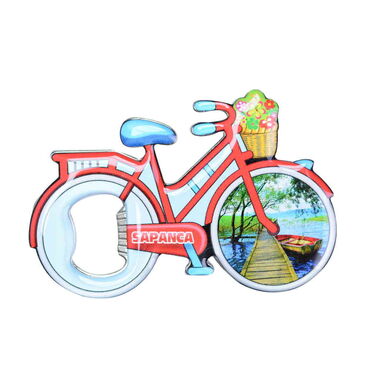 Sapanca Themed Bicycle Shaped Metal Magnetic Bottle Opener 100x65 mm - Thumbnail