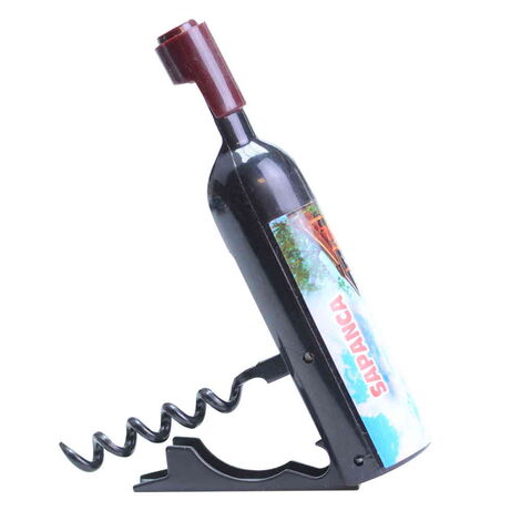 Sapanca Themed Bottle Shaped Metal Wine Bottle Corkscrew Opener-Magnetic 115x25x25 mm