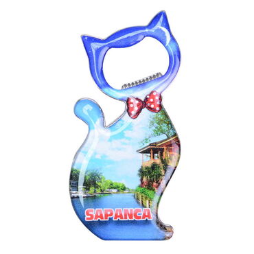 Myros - Sapanca Themed Cat Shaped Metal Magnetic Bottle Opener 97x48 mm