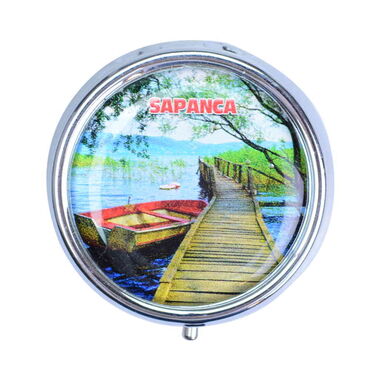 Sapanca Themed Customised Epoxy Round Pill Box 50x15 mm - Thumbnail