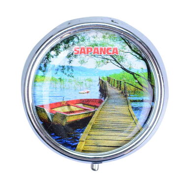 Sapanca Themed Customised Epoxy Round Pill Box 50x15 mm - Thumbnail