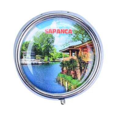 Sapanca Themed Customised Epoxy Round Pill Box 50x15 mm - Thumbnail