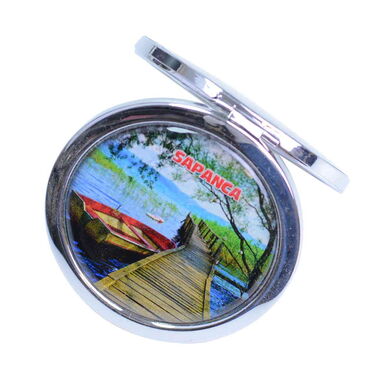 Sapanca Themed Customised Metal Epoxy Travel Make Up Compact Mirror 70x11 mm - Thumbnail