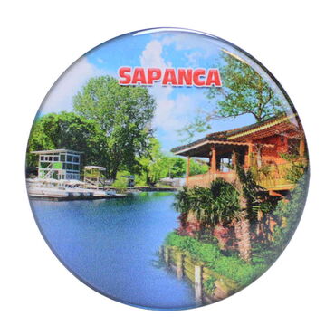 Sapanca Themed Epoxy Dome Round Souvenir Fridge Magnet 67 mm - Thumbnail