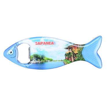 Sapanca Themed Fish Shaped Metal Magnetic Bottle Opener 120x43 mm - Thumbnail