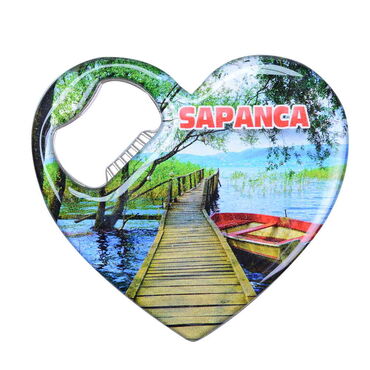 Sapanca Themed Heart Shaped Metal Magnetic Bottle Opener 85x76 mm - Thumbnail