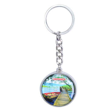 Sapanca Themed Metal Double Sided Round Keychain 40x95 mm - Thumbnail