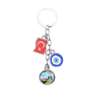 Sapanca Themed Metal Evil Eye Enamel Keychain - Thumbnail