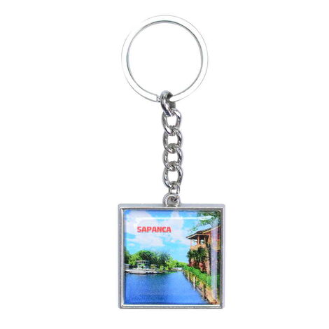 Sapanca Themed Metal Square Shaped Double Sided Keychain 36x95 mm