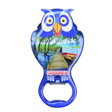 Sapanca Themed Owl Shaped Metal Magnetic Bottle Opener 88x47 mm - Thumbnail