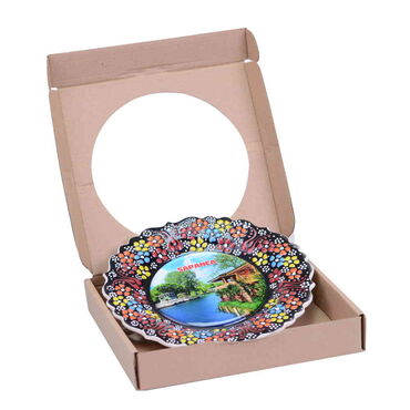 Sapanca Themed Turkish Ceramic Plate With Epoxy 18 Cm - Thumbnail