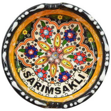 Sarimsakli Themed Turkish Ceramic Special Relief Ashtray Small Size - Thumbnail