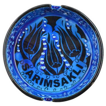 Sarimsakli Themed Turkish Ceramic Turquoise Ashtray Big Size - Thumbnail