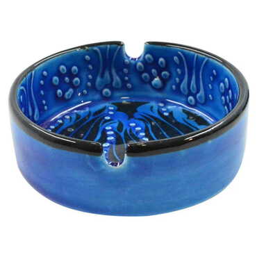 Sarimsakli Themed Turkish Ceramic Turquoise Ashtray Big Size - Thumbnail