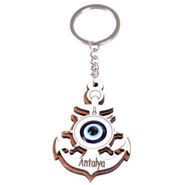 Sea Products Themed Wooden Custom Printed Wooden Keyring - Thumbnail