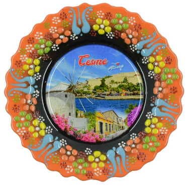 City Themed Turkish Ceramic Plate With Epoxy 12 Cm