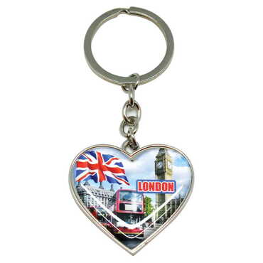 City Themed Metal Heart Keychain 40x90 mm