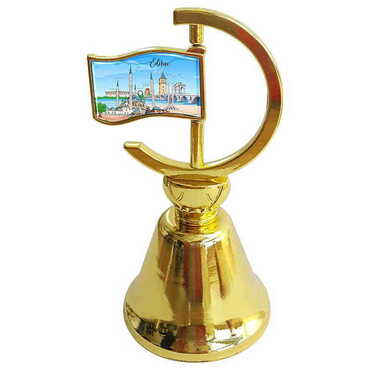 City Themed Collectible Souvenir Double Face Metal Spinner Flag Bell - Golden Color