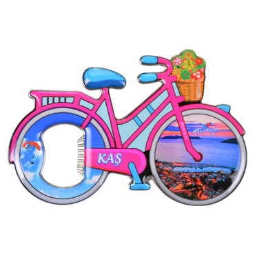 City Themed Bicycle Shaped Metal Magnetic Bottle Opener 100x65 mm