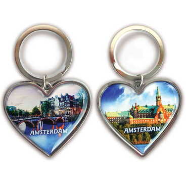 City Themed Metal Heart ShapedDouble Face Keychain 45x90 mm