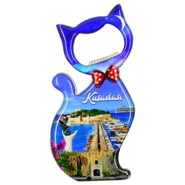 City Themed Cat Shaped Metal Magnetic Bottle Opener 97x48 mm