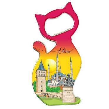 City Themed Cat Shaped Metal Magnetic Bottle Opener 97x48 mm - Standart - 3