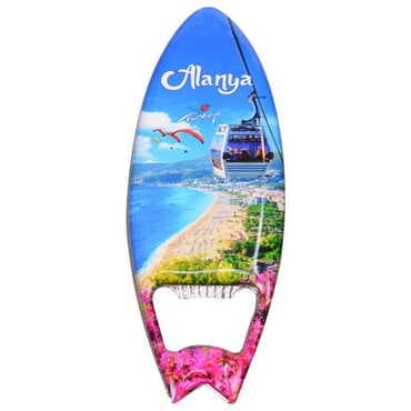 City Themed Surf Board Shaped Metal Magnetic Bottle Opener 128x45 mm