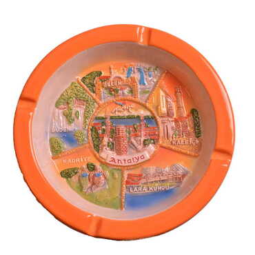 Myros - Antalya Themed Ceramic Round Orange Anchor Ashtray