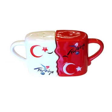 Ceramic Hugging Red and White Salt and Black Pepper Shaker