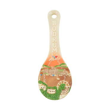 Belek Themed Ceramic Brown Spoon Rest 10Cm