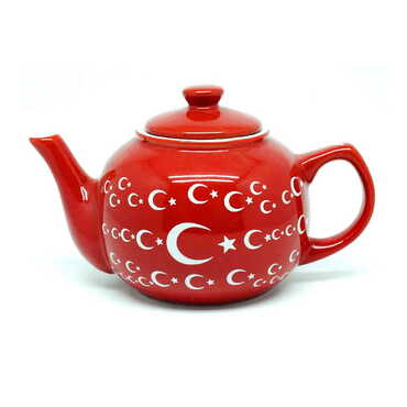 Myros - Turkish Ceramic Turkish Flag Printed Tea Pot