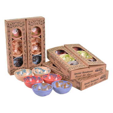 Myros - Seramik Dalmaçyalı Kase Altılı Kutu 8 cm