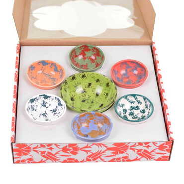 Myros - Seramik Dalmaçyalı Kase Yedili Set 13 cm - 8 cm