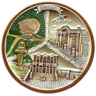 Myros - Ephesus Themed Ceramic Brown Plate 20 Cm