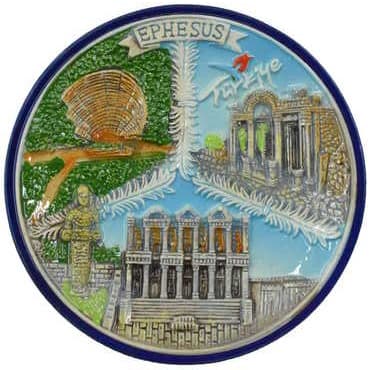 Ephesus Themed Ceramic Blue Plate 15 Cm