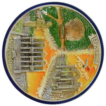 Myros - Ephesus Themed Ceramic Orange Plate 15 Cm