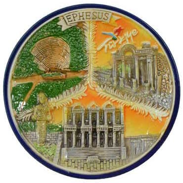 Ephesus Themed Ceramic Orange Plate 15 Cm