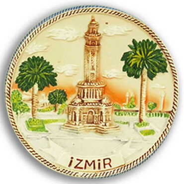 Myros - Izmir Themed Brown Ceramic Decorative Plate 20 Cm