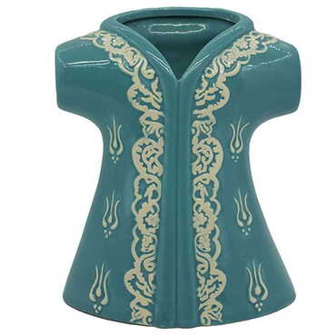 Seramik Lale Desenli Yeşil Kaftan Biblo 16 cm - Thumbnail