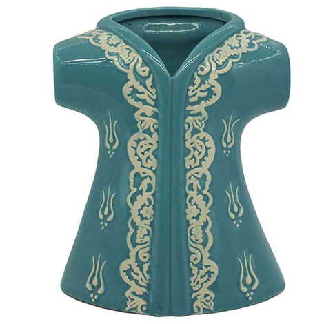 Seramik Lale Desenli Yeşil Kaftan Biblo 16 cm